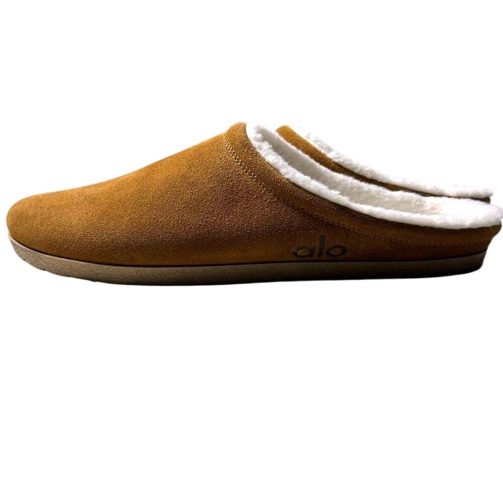 Alo Recovery Sherpa Slipper M10 W12 Lt Brown White Faux Fur Slides Cozy Lounge